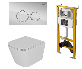 Комплект 3 в 1 D&K Унитаз подвесной безободковый, инсталляция, клавиша смыва (DS1431621)