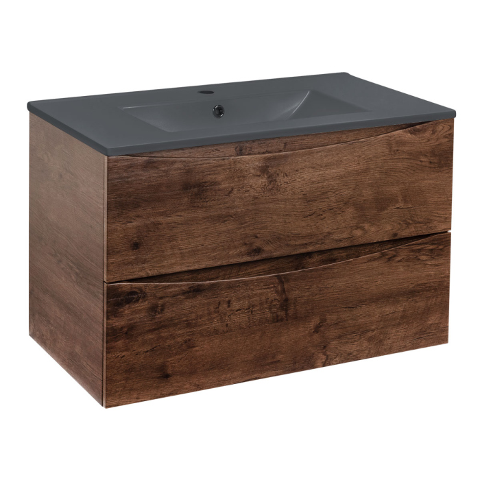 Тумба с раковиной Vincea Mia 800 подвесная, 2 выкатных ящика soft close, R.Wood, VMC-2MC800RW+VBS-13980MA