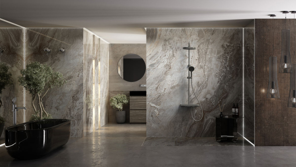 Душевая стойка Vincea Inspire VSFS-3I12TGM термостатическая с изливом, вороненая сталь