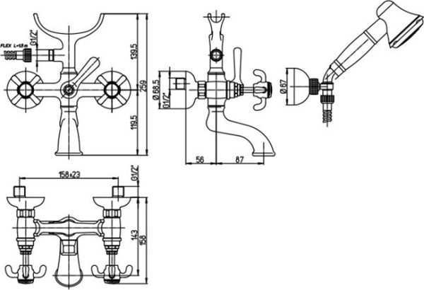 Смеситель Paini Ornellaia 87CR105 для ванны с душем