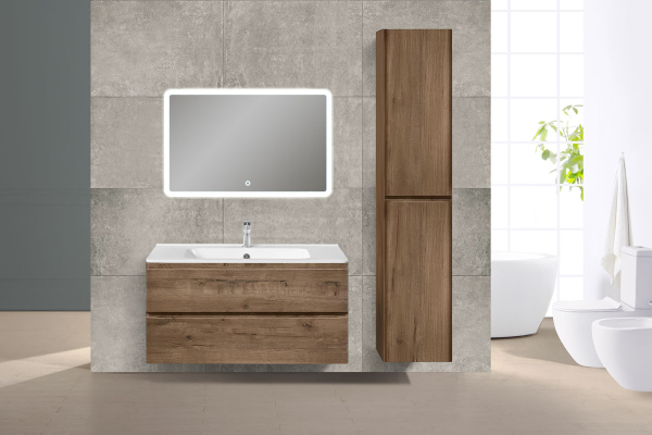 Тумба с раковиной Vincea Vico 1000 подвесная, 2 выкатных ящика soft close, V.Oak, VMC-2V100VO+VCB-2VP100W