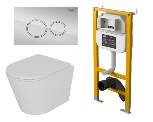 Комплект 3 в 1 D&K Унитаз подвесной безободковый, инсталляция, клавиша смыва (DS1021614)