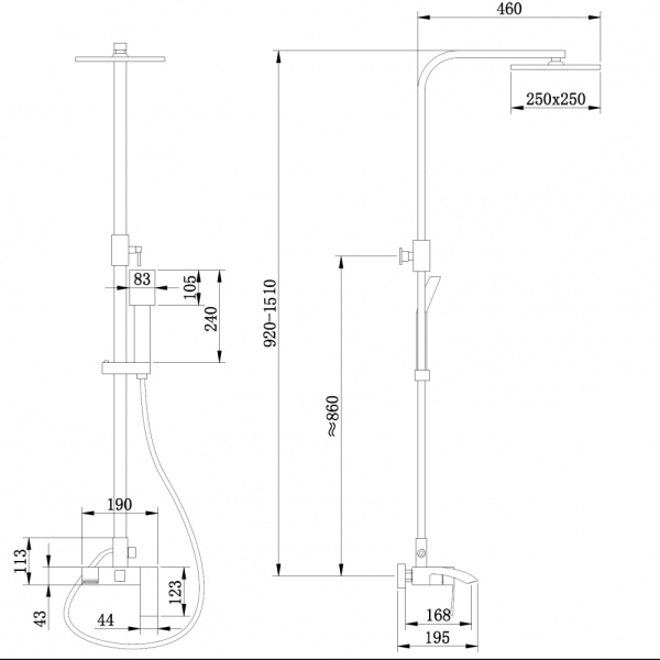 Душевая стойка ABBER Wasserfall AF8616NGL с изливом, никель