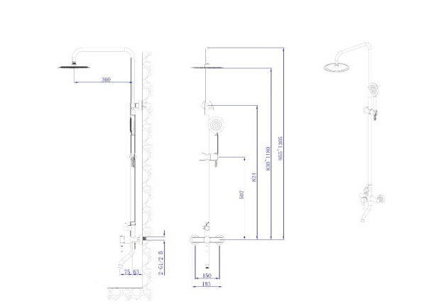 Душевая система с изливом RUSH Melos (SUS1101-40Black)
