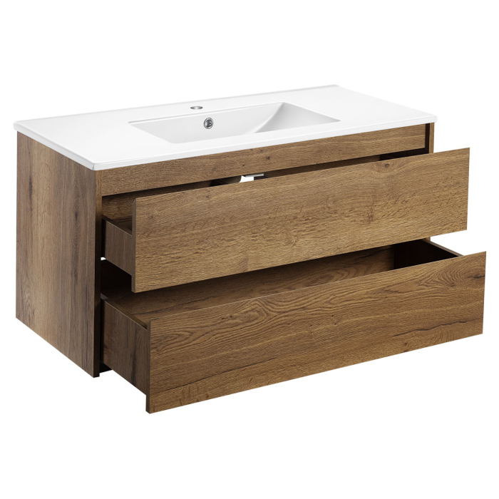 Тумба с раковиной Vincea Gio 100 подвесная, 2 выкатных ящика soft-close, T.Oak, VMC-2G100TO+VBS-13100