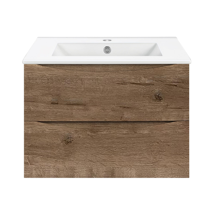 Тумба с раковиной Vincea Mia 600 подвесная, 2 выкатных ящика soft close, V.Oak, VMC-2MC600VO+VBS-13960MA