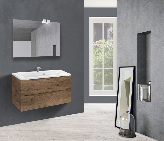 Тумба с раковиной Vincea Mia 900 подвесная, 2 выкатных ящика soft close, V.Oak, VMC-2MA900VO+VCB-3M900W