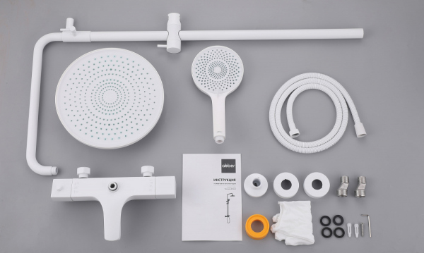 Душевая стойка ABBER Thermostat AF8516FWL с термостатом и изливом, белый матовый