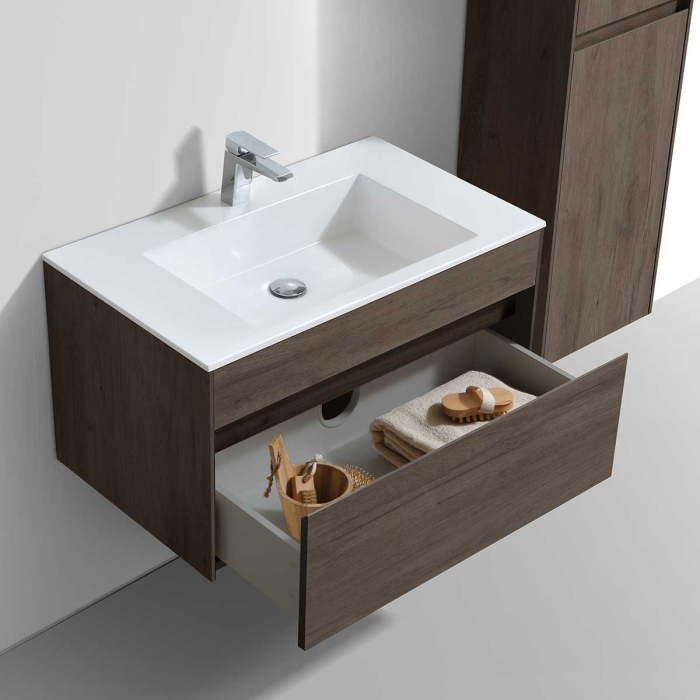 Тумба с раковиной Vincea Chiara 800 подвесная, 1 выкатной ящик soft-close, R.Oak, VMC-2C800RO+VCB-13800B