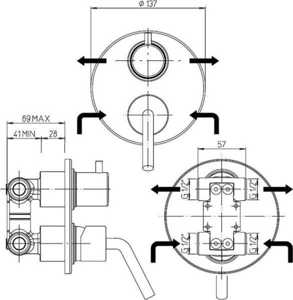 Смеситель Paini Pixel 81CR6911NEW С ВНУТРЕННЕЙ ЧАСТЬЮ, для душа