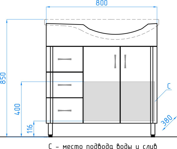 Тумба для комплекта Style Line Эко Стандарт №25 82 белая, левая