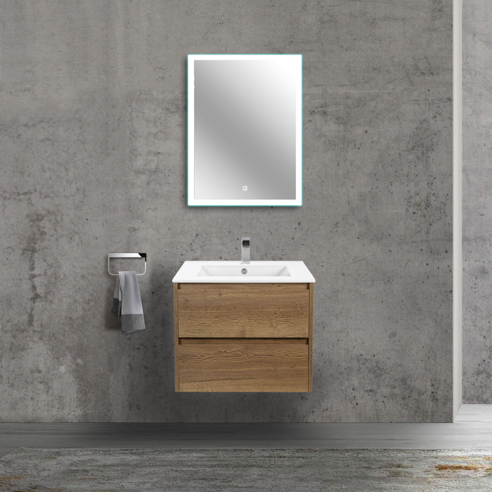 Тумба с раковиной Vincea Gio 600 подвесная, 2 выкатных ящика soft-close, T.Oak, VMC-2G600TO+VBS-13960MA