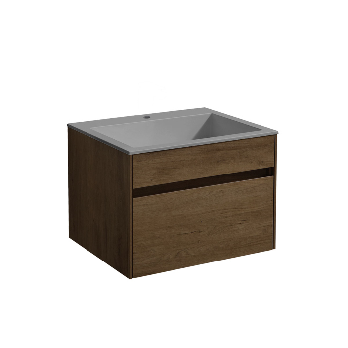 Тумба с раковиной Vincea Chiara 600 подвесная, 1 выкатной ящик soft-close, T.Oak, VMC-2C600TO+VCB-13600W