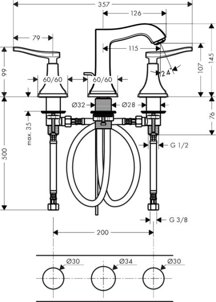 Смеситель Hansgrohe Metropol Classic 31330000 для раковины