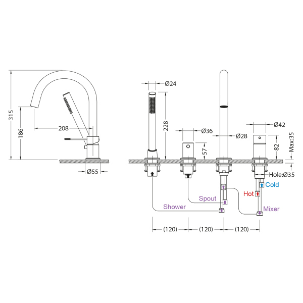 Смеситель для ванны с душем врезной Timo Saona хром (2320/00Y)