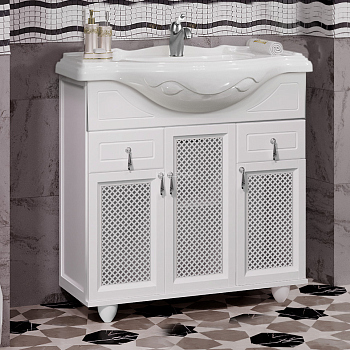 Тумба для комплекта Opadiris Тибет 80 с декоративной решеткой, белая матовая