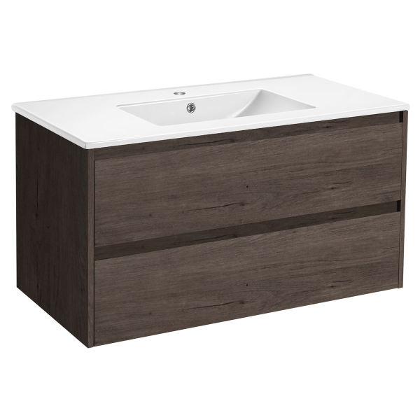 Тумба с раковиной Vincea Gio 100 подвесная, 2 выкатных ящика soft-close, R.Oak, VMC-2G100RO+VBS-13100MB