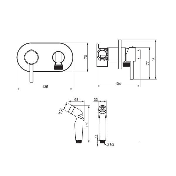 Смеситель, монтируемый в стену с гигиеническим душем Damixa Option, 212000300