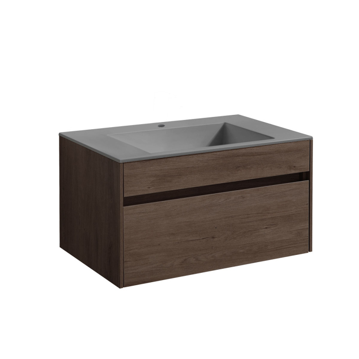 Тумба с раковиной Vincea Chiara 800 подвесная, 1 выкатной ящик soft-close, R.Oak, VMC-2C800RO+VCB-13800B