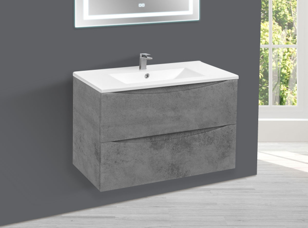 Тумба с раковиной Vincea Mia 750 подвесная, 2 выкатных ящика soft close, Beton, VMC-2MC750BT+VBS-13975MA