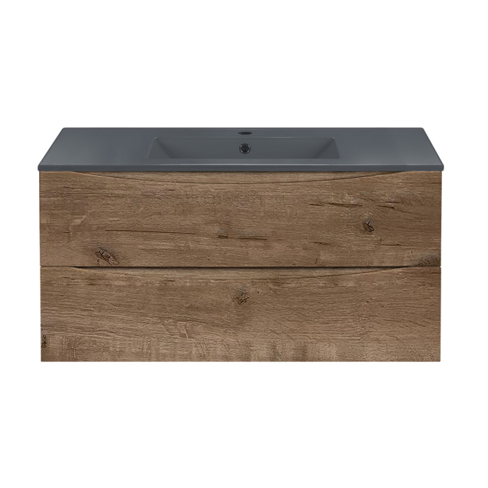 Тумба с раковиной Vincea Mia 1000 подвесная, 2 выкатных ящика soft close, V.Oak, VMC-2MC100VO+VBS-13100MA