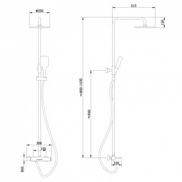 Душевая стойка ABBER Emotion AF8816L с изливом, хром