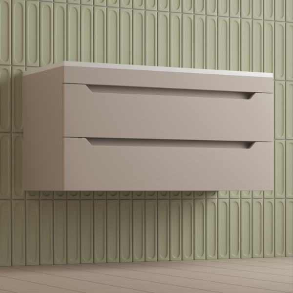 Тумба без раковины подвесная "Остин" 100 2 ящ крем эмаль PLUS, ЛС-00002409