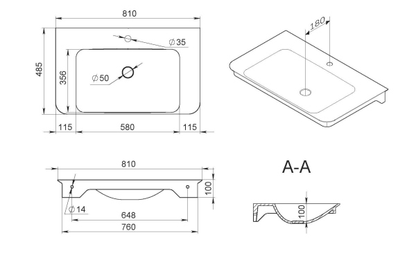 Раковина мебельная AM.PM Sensation, M30WPC0801WG