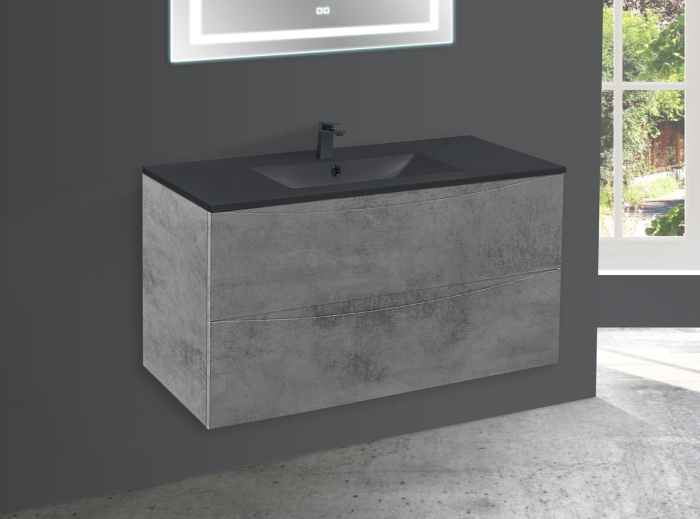 Тумба с раковиной Vincea Mia 1000 подвесная, 2 выкатных ящика soft close, Beton, VMC-2MC100BT+VBS-13100MB