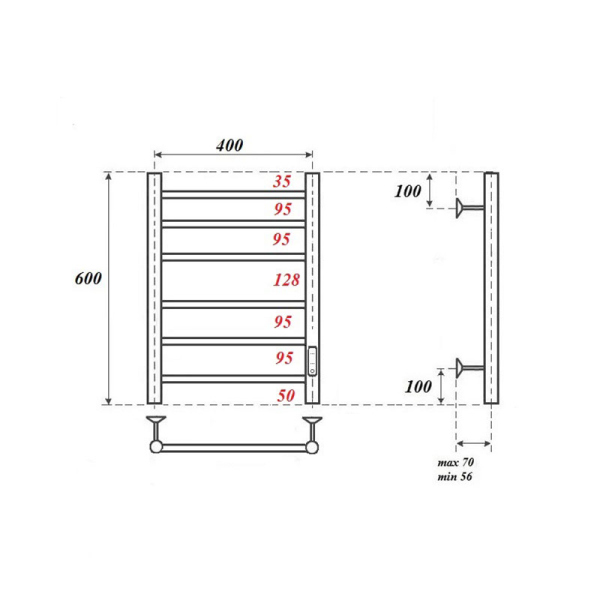 Полотенцесушитель электрический Point PN10846W П6 400x600 диммер справа, белый