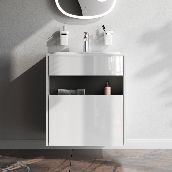 Тумба без раковины с нишей и 1 ящиком, 60 см, белый глянец, универсальная AM.PM Func, M8FFUX0601WG