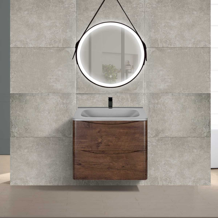Тумба с раковиной Vincea Paola 600 подвесная, 2 выкатных ящика soft close, R.Wood, VMC-2P600RW+VCB-2VP600W