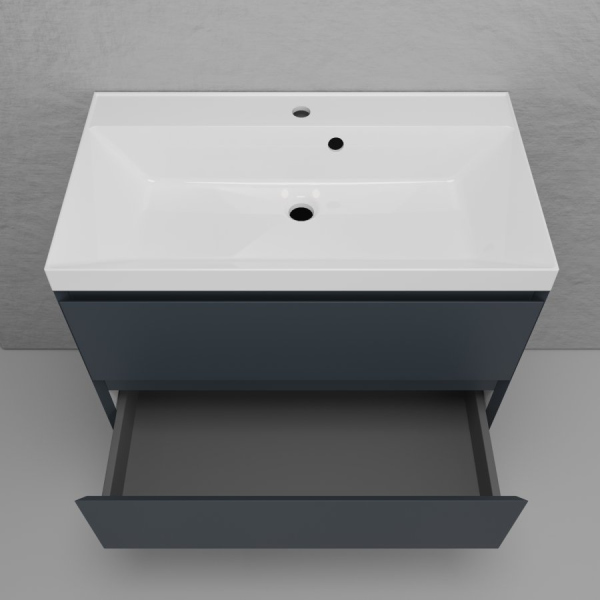 Тумба без раковины подвесная "Манхэттен 80" ЭМАЛЬ 80 2 ящика PLUS графит, ЛС-00002360