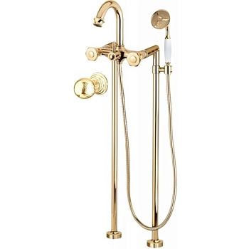 APHRODITE-VDP-03/24-M Напольный смеситель для ванны с ручным душем, исполнение  золото, ручки Шар