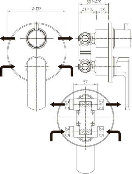Смеситель Paini Ovo 86CR6911 С ВНУТРЕННЕЙ ЧАСТЬЮ, для душа
