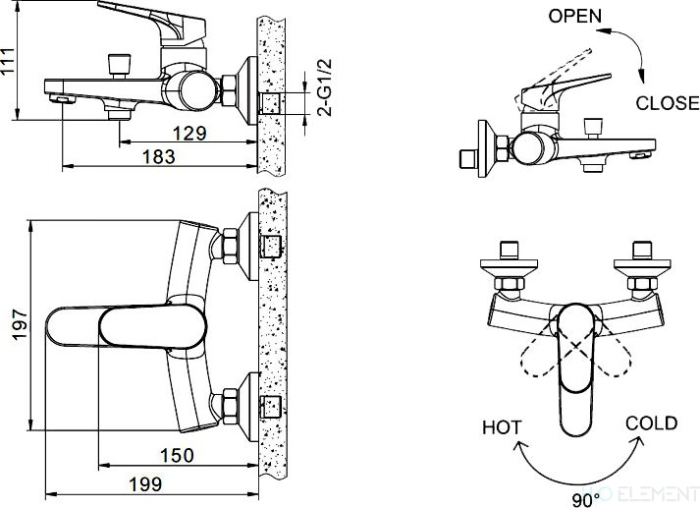 Смеситель Bravat Eler F6191238CP-01 для ванны с душем