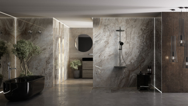 Душевая стойка Vincea Inspire VSFS-3I12TMB термостатическая с изливом, 30см верх.душ, черный