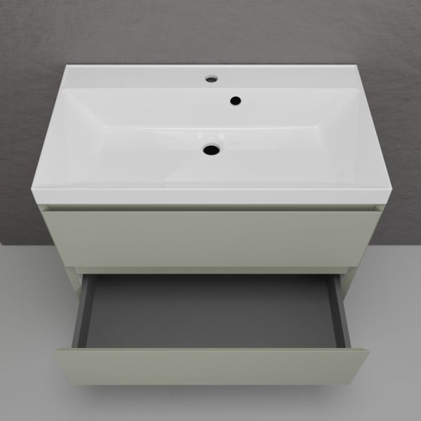 Тумба без раковины подвесная "Манхэттен 80" ЭМАЛЬ 80 2 ящика PLUS олива, ЛС-00002361