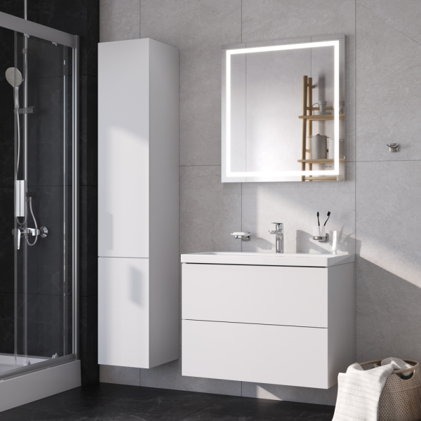 Комплект мебели для ванной Am.Pm Gem BK90GA 75 Белый со смесителем для раковины и аксессуарами