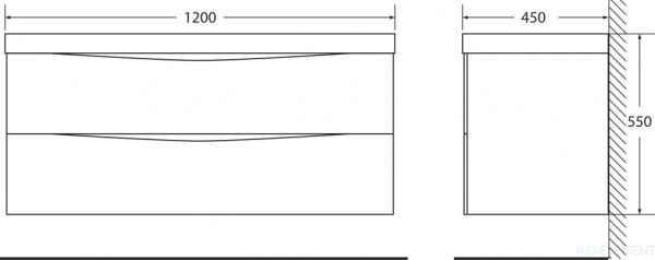 Belbagno База под раковину подвесная с двумя выкатными ящиками, MARINO-1200-2C-SO-CTO-P