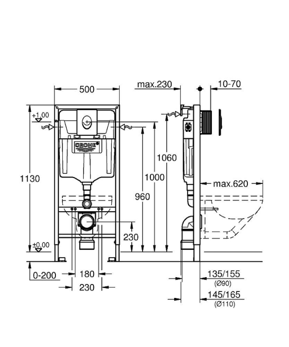 Система инсталляции для унитазов Grohe Rapid SL 38721001 3 в 1 с кнопкой смыва