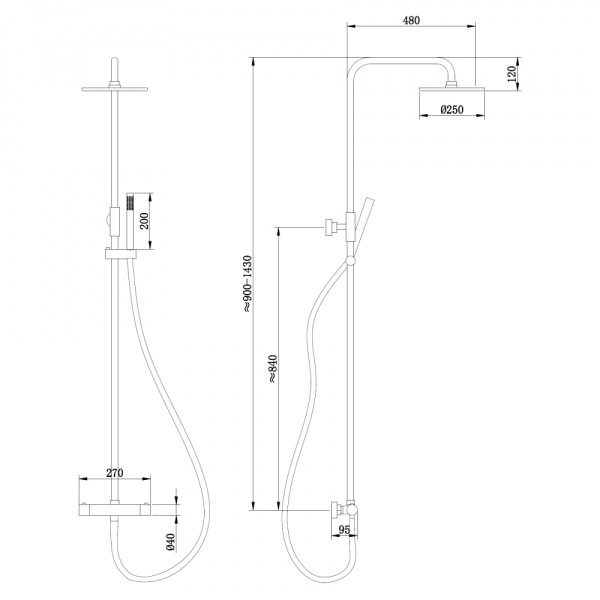 Душевая стойка ABBER Wasser Kreis AF8160GL с термостатом без излива, золото матовое
