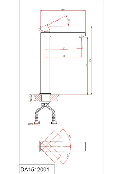 Смеситель D&K для раковины высокий Bayern.Liszt (DA1512001)