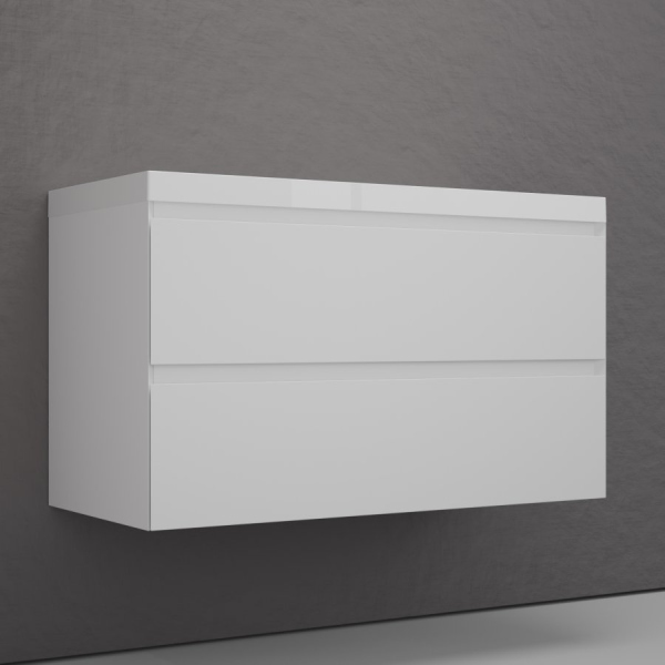 Тумба без раковины подвесная "Манхэттен 100" ЭМАЛЬ 100 2 ящика PLUS белый матовый, ЛС-00002356