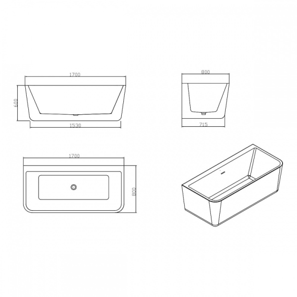 Ванна акриловая Vincea, VBT-211,170х80