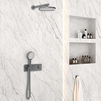 Душевой комплект Vincea VSFW-422T2GM встраиваемый, термостатический, 2 режима, вороненая сталь