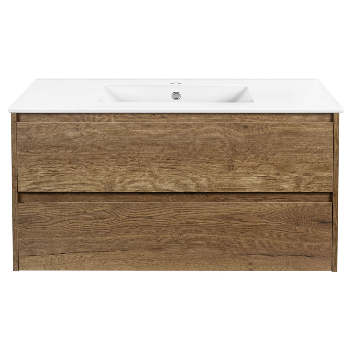 Тумба с раковиной Vincea Gio 100 подвесная, 2 выкатных ящика soft-close, T.Oak, VMC-2G100TO+VBS-13100MB