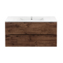 Тумба с раковиной Vincea Mia 1000 подвесная, 2 выкатных ящика soft close, R.Wood, VMC-2MC100RW+VBS-13100MB