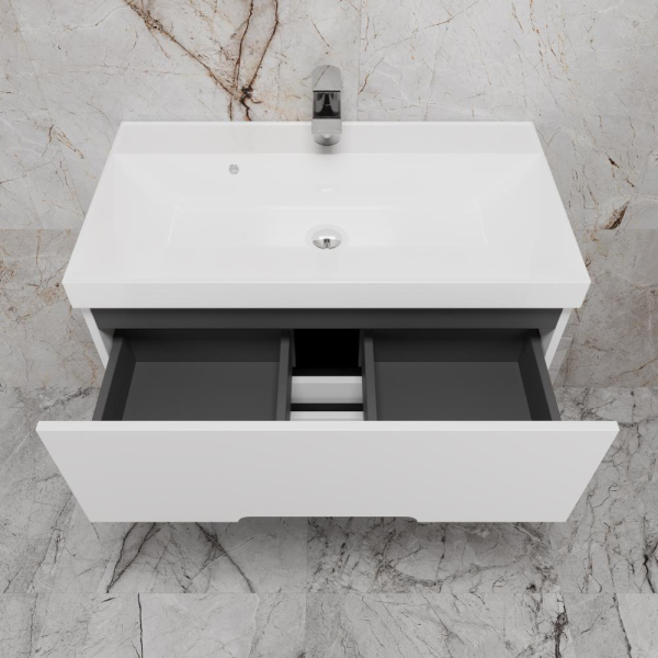 Тумба без раковины подвесная "Матис 80" 80 (2 ящика), Белый матовый, ЭМАЛЬ, ЛС-00002446