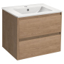 Тумба с раковиной Vincea Gio 600 подвесная, 2 выкатных ящика soft-close, N.Oak, VMC-2G600NO+VBS-13960